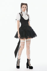 Black/White Short Puff Sleeves Lace Ruffled Stand Collar Women's Gothic Royal Blouse - Product - 8