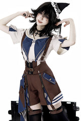 Brown [Inventor of Wonderful Equipment] Ouji Punk Cool Lolita Bib Shorts - Product - 3