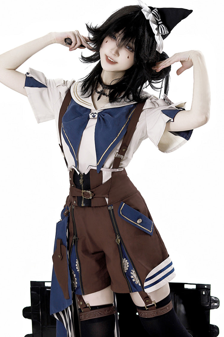 Brown [Inventor of Wonderful Equipment] Ouji Punk Cool Lolita Bib Shorts - Product - 3