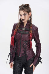 Red Pentacle Lace-Up Buckle Women's Punk Jacket - Product - 3