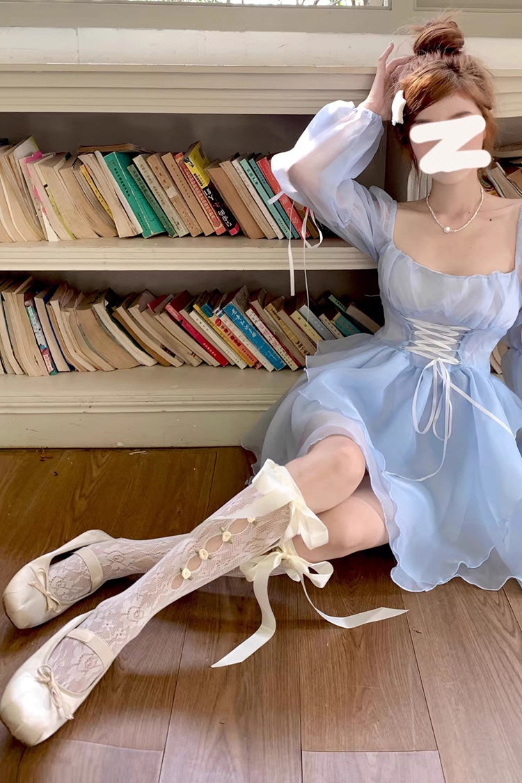 Flower Cut-Out Lace Bow Sweet Lolita Stockings 2 Colors - Product - 4