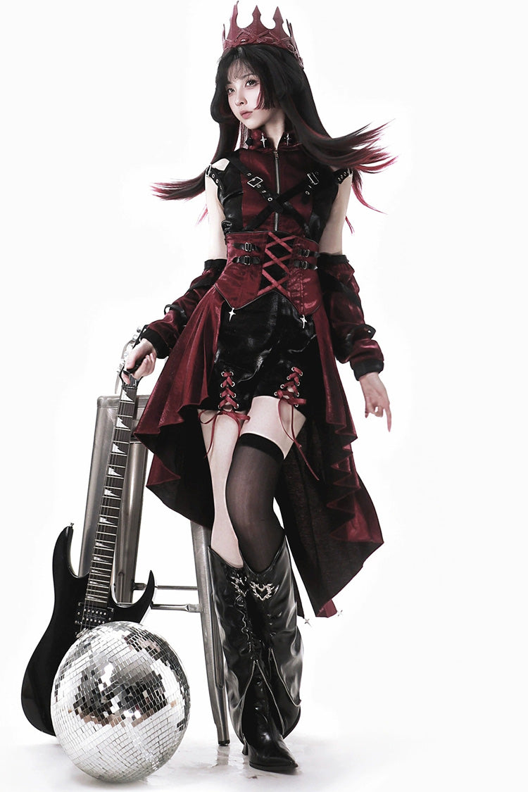 Black/Red [Chief Assassin] Lace-Up Gothic Ouji Lolita Set - Black/Red(Set) - 1