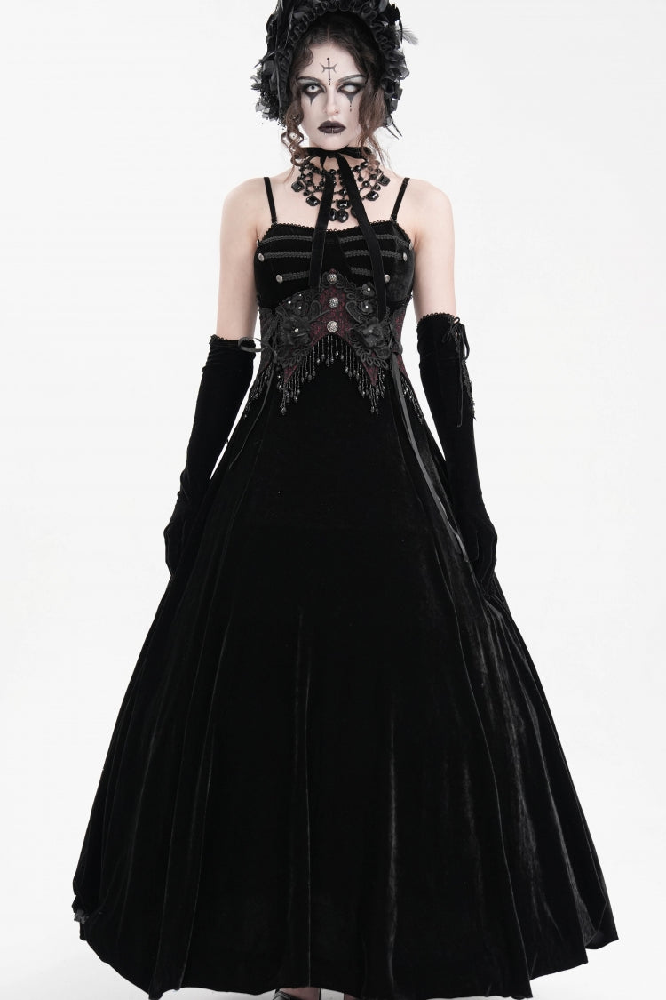 Black Tassels Hanayome Lace-Up Women's Gothic Slip Wedding Dress - Black - 1