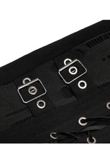 Black Elasticity Knitting Holes Design Cross Tied Rope Decoration Sexy Tight Women's Plus Size Punk Trousers - Product - 9