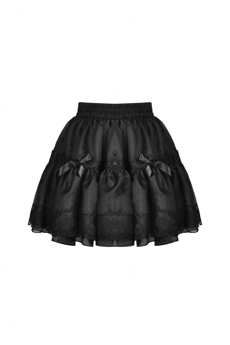 Black Women's Gothic Lolita Bowknot Multi-Layered Lace Trim Mini Skirt - Product - 3