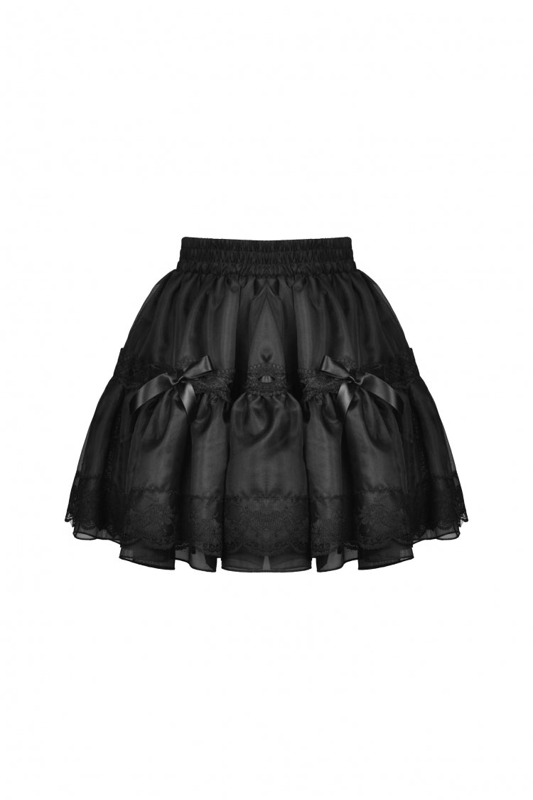 Black Women's Gothic Lolita Bowknot Multi-Layered Lace Trim Mini Skirt - Product - 3