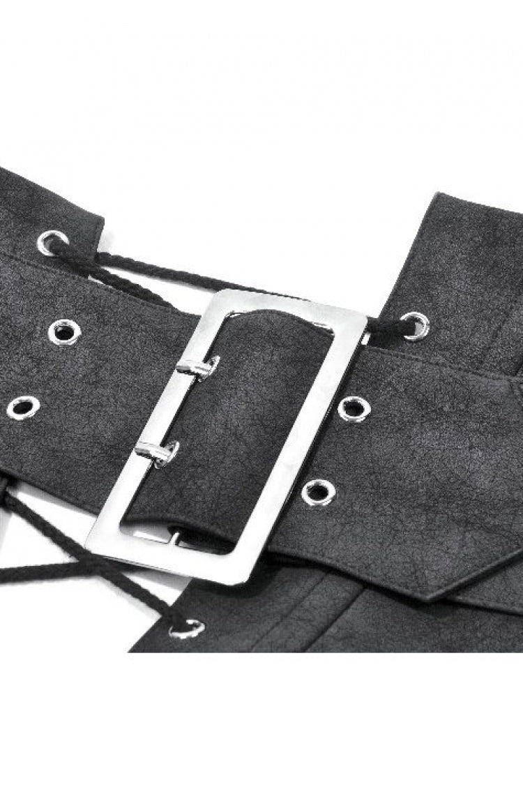 Washed Black Lace-Up Buckled Eyelet Women's Punk Asymmetric Corset Waist Belt - Product - 10