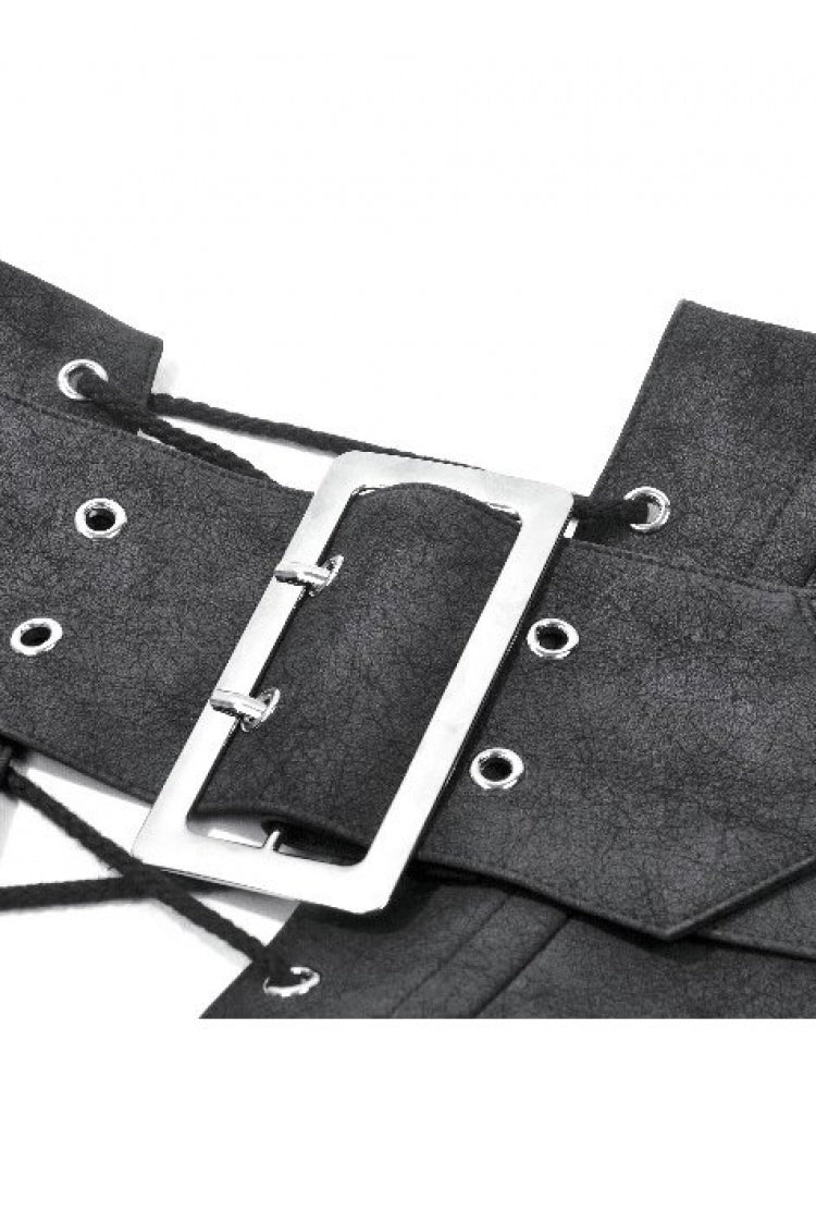 Washed Black Lace-Up Buckled Eyelet Women's Punk Asymmetric Corset Waist Belt - Product - 10