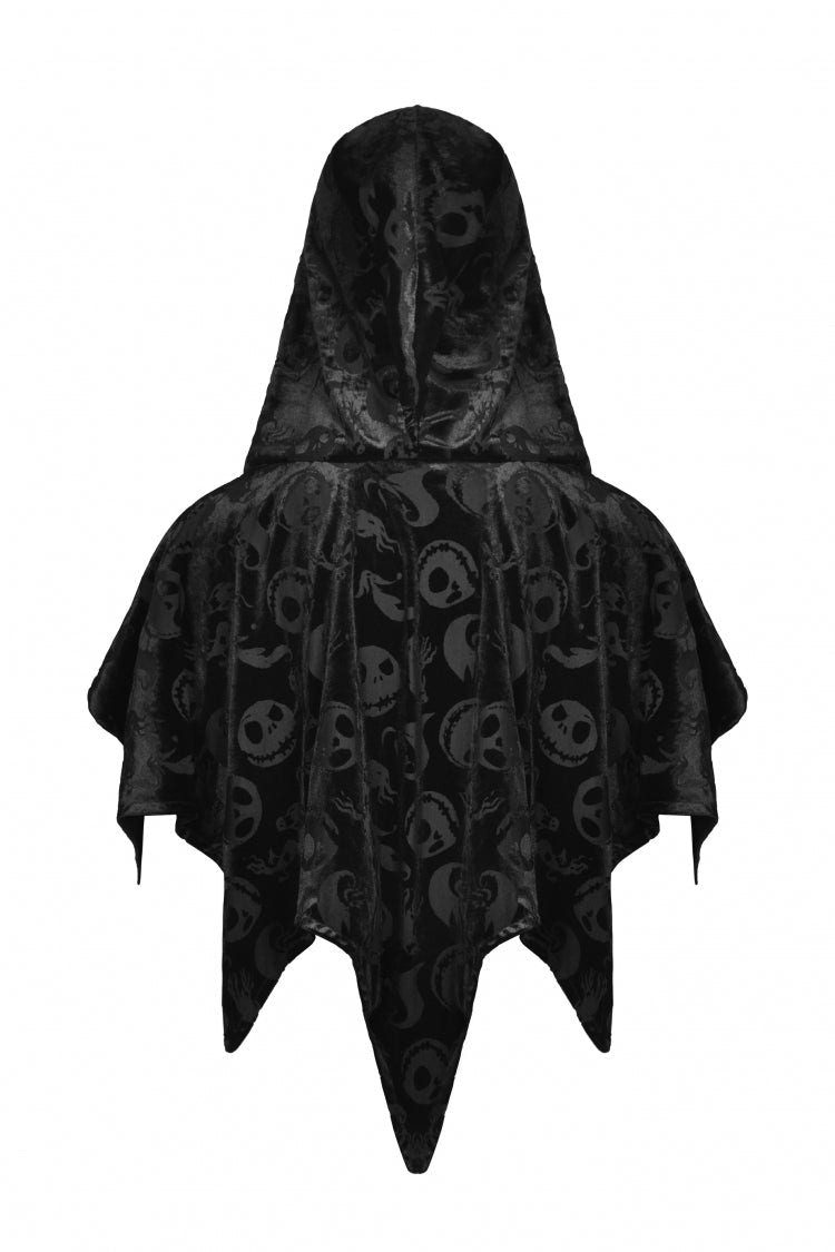 Black Skull Printed Front Lace-Up Women's Gothic Velvet Cape with Hood - Product - 18