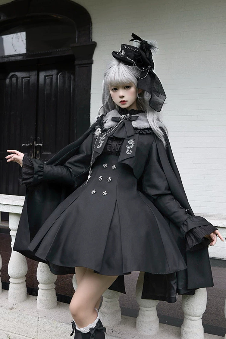 Black [Gothic Night Butler] Double-breasted Gothic Lolita Bustier Suspender Dress - Black(Dress-Only) - 1
