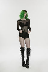 Black Low Waisted Cut-Out Irregular Eyelet Women's Punk Shorts - Product - 4