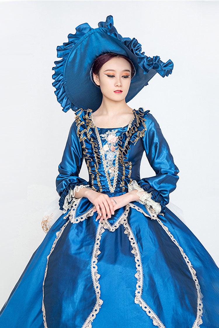 Blue Long Sleeves High Waisted Trailing Ruffled Victorian Lolita Prom Dress - Product - 5