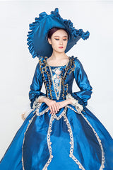 Blue Long Sleeves High Waisted Trailing Ruffled Victorian Lolita Prom Dress - Product - 5