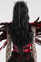 Black/Red Faux Feather Women's Gothic Shoulder Harness - Product - 3