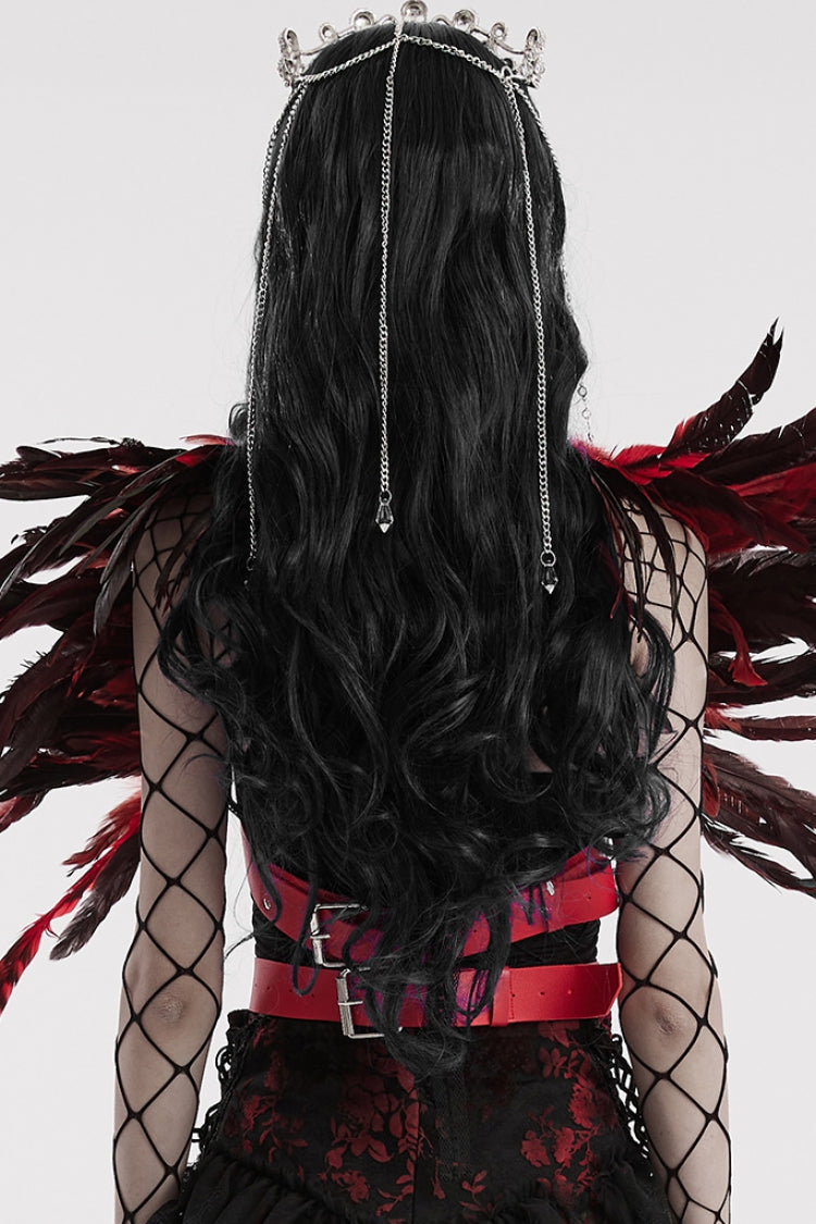 Black/Red Faux Feather Women's Gothic Shoulder Harness - Product - 3