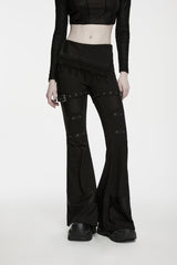 Black Slim Fit Asymmetric Eyelet Women's Punk Cool Flared Pants - Product - 5
