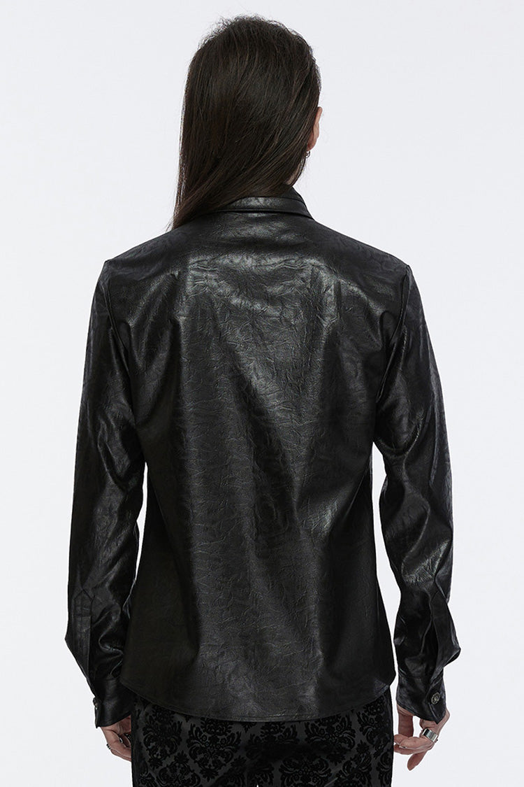 Black Lapel Collar Long Sleeves Buckle Skull Metal Men's Gothic Blouse - Product - 3