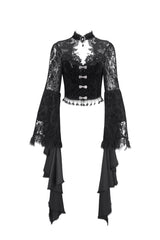Black Long Trumpet Sleeves Stitching Lace Women's Gothic Blouse - Product - 7
