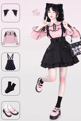 Black Ruffle Bowknot Sweet Jirai Kei Princess Strap Dress - Product - 7