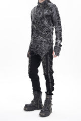 Black Stitching Eyelets Chains Studs Men's Gothic Pants - Product - 7