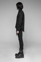Black Long Sleeve Front Metal Pattern Buckle Sharp Corner Hem Men's Gothic Shirt - Product - 2