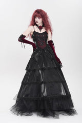 Black Sleeveless Multi-Layered Embroidery Pearl Women's Gothic Slip Dress - Product - 5