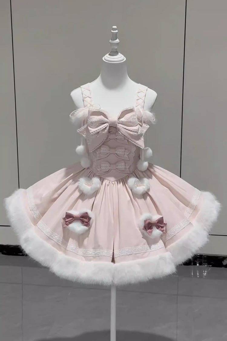 [Sweet Dream Bunny] Furry Bowknot Sweet Lolita Dress 2 Colors and 2 Versions - Pink - 9