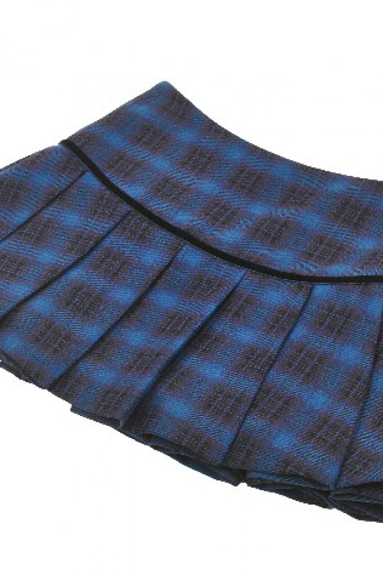 ブルー レディース ヴィンテージ カレッジスタイル Stars チェック プリーツ ショート スカート 商品画像
