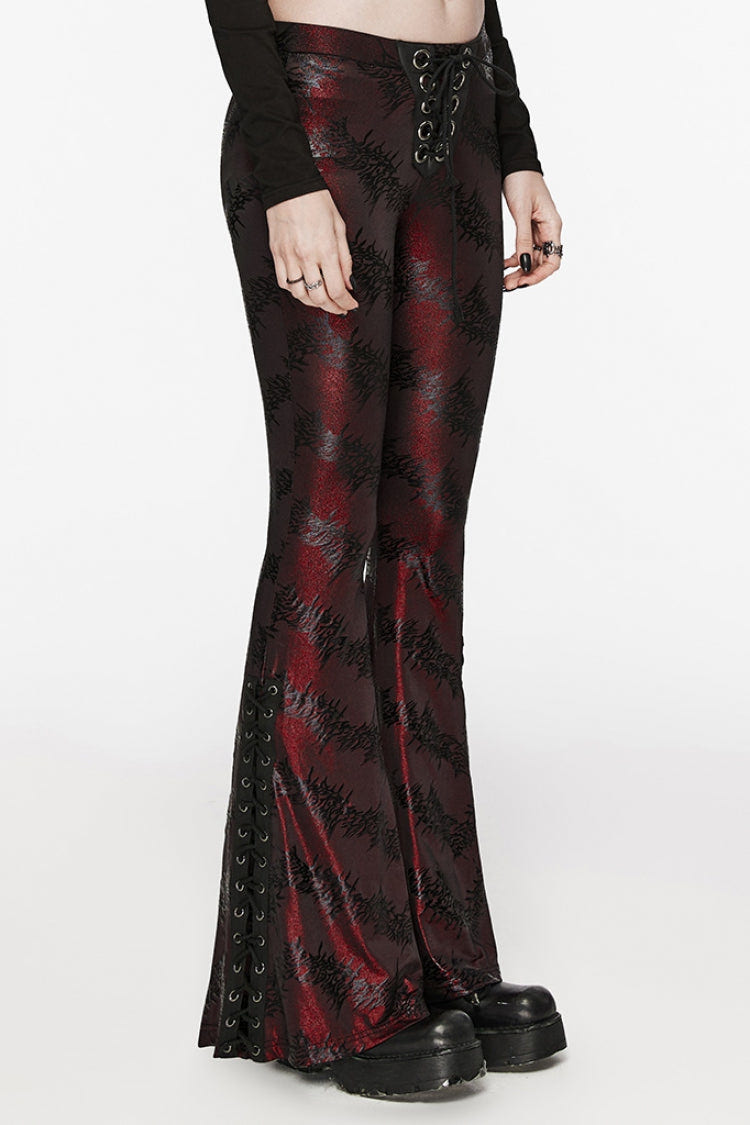 Low Waisted Thorns Print Lace-Up Women's Steampunk Flared Pants 2 Colors - Product - 10