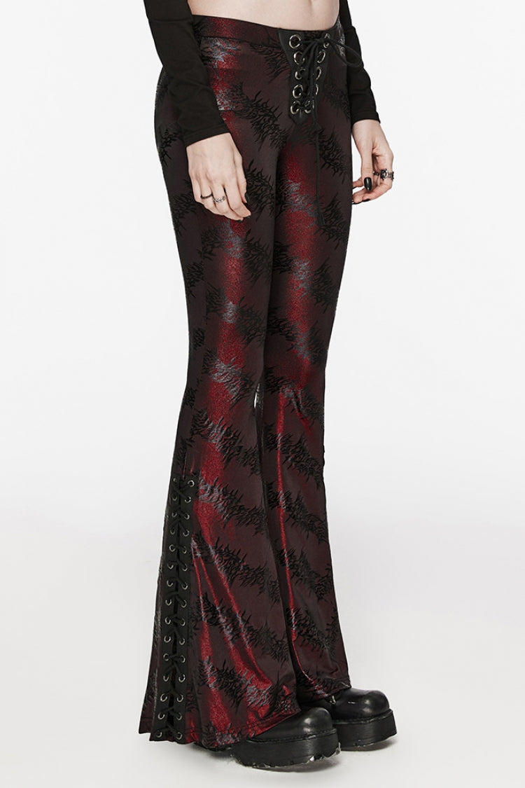 Low Waisted Thorns Print Lace-Up Women's Steampunk Flared Pants 2 Colors - Product - 10