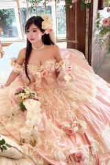 Pink [Love and Roses] Ruffle Hanayome Bowknot Lace Sweet Princess Lolita Jsk Dress - Product - 15