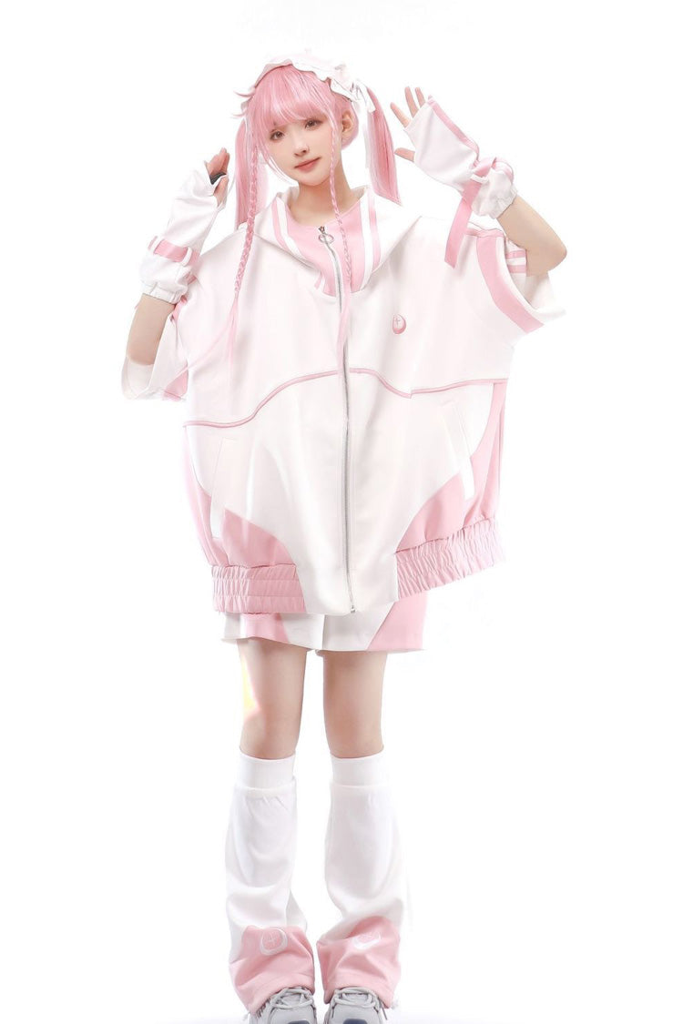 Pink/White [Star Waves] Half Sleeves Jirai Kei Coat - Pink/White - 1