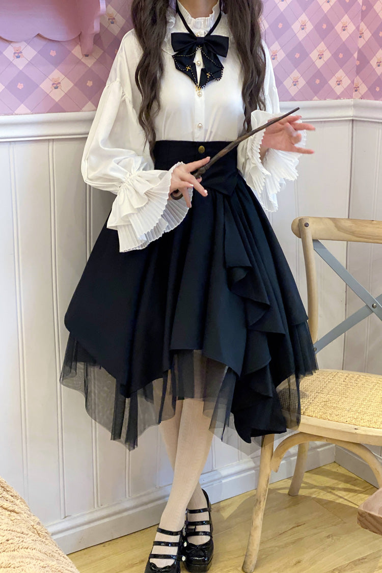 Black Irregular Mesh Gothic Japanese Lolita Skirt - Product - 4
