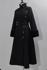 Black Stand Collar Long Sleeves Buckle Ouji Gothic Prince Handsome Lolita Coat - Product - 4