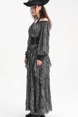 Grey Buckle-up Halterneck Long Sleeves Women's Gothic Blouse - Product - 10