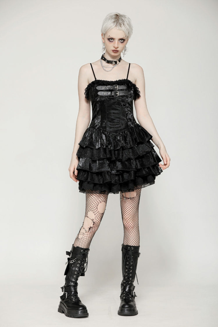 Black Sleeveless Multi-Layered Ruffled Women's Punk Party Slip Dress Graduation Dress - Product - 6