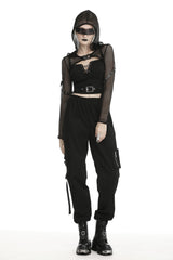 Black Long Sleeves Fishnet Mesh Women's Gothic Punk Hooded Cape - Product - 10
