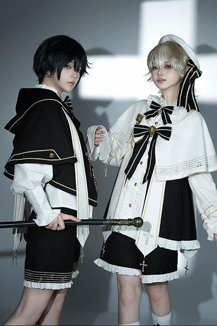 White [The Choir of The Church] Long Sleeves Bow Chain-Decorated Gothic Ouji Lolita Set - Product - 2