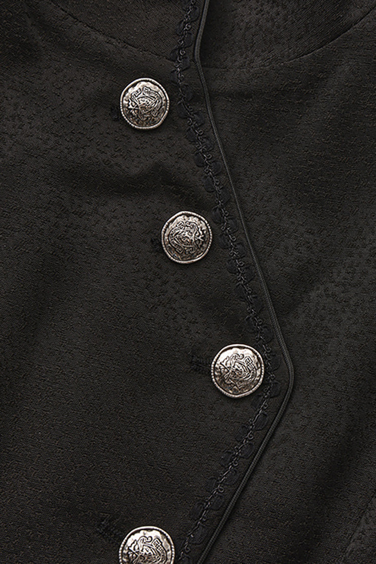 Black [Eternal Gloom Portrait] Back Cross Stand Collar Asymmetric Vintage Elegant Prince Gorgeous Handsome Lolita Coat - Product - 5