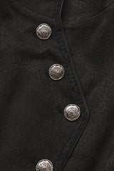 Black [Eternal Gloom Portrait] Back Cross Stand Collar Asymmetric Vintage Elegant Prince Gorgeous Handsome Lolita Coat - Product - 5