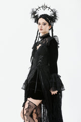 Black Stand Collar Long Flared Sleeves Lace Spliced Velvet Women's Gothic Cape - Product - 5