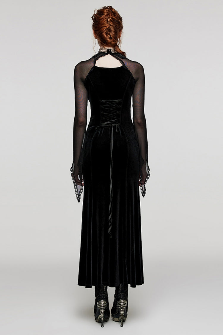 Black Long Sleeves Hollow Stitching Lace Sheer Women's Gothic Gorgeous Dress - Product - 3
