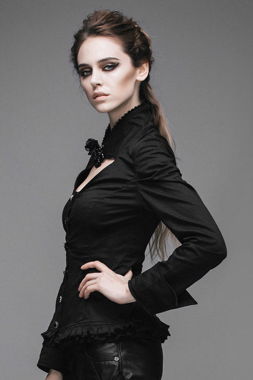 Black Vintage High Collar Elastic Slim Womens Gothic Blouse - Product - 3