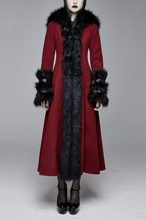 Red Gothic Party Woolen Hooded Sexy Women Long Coat - Red - 1