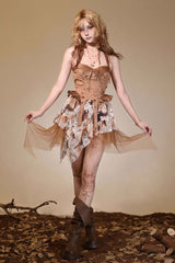Brown Halterneck Sleeveless Lace Irregular Ripped Punk Vintage Jsk Dress - Product - 2