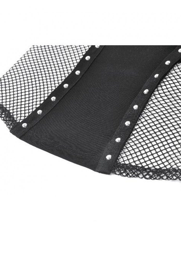 Black Women's Punk Sleeveless Studded Pentagram Sheer Mesh Splice Tank Top - Product - 11
