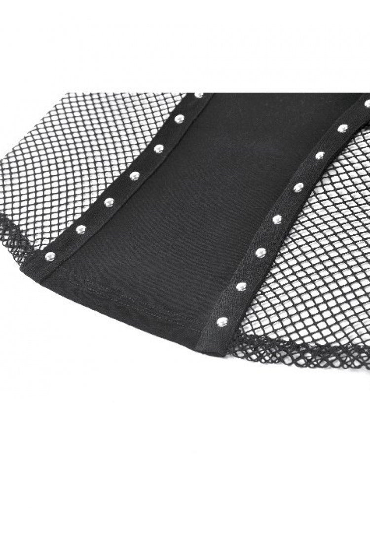 Black Women's Punk Sleeveless Studded Pentagram Sheer Mesh Splice Tank Top - Product - 11
