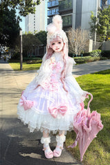Pink/Purple [Flower Dream Isle] Square Collar Multi-Layered Ruffled Bow Lace Sweet Lolita Jsk Dress - Product - 4