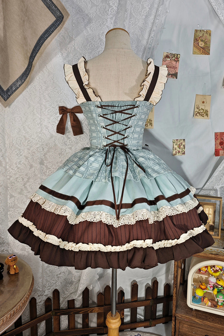 Green/Brown Mint Chocolate Sleeveless Triple-Layered Ruffle Bowknot Sweet (Dress Only) detail view 18