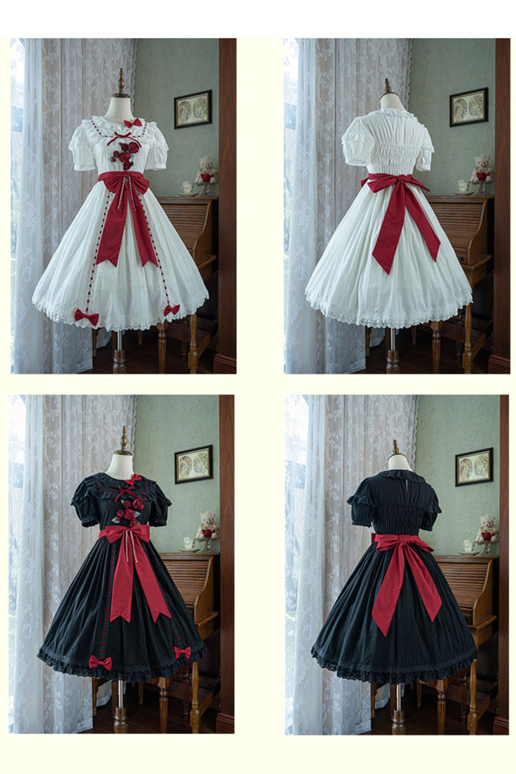 Moon Mist Poetry Short Sleeves Ruffle Bowknot Sweet Lolita Dress 2 Colors - Product - 5